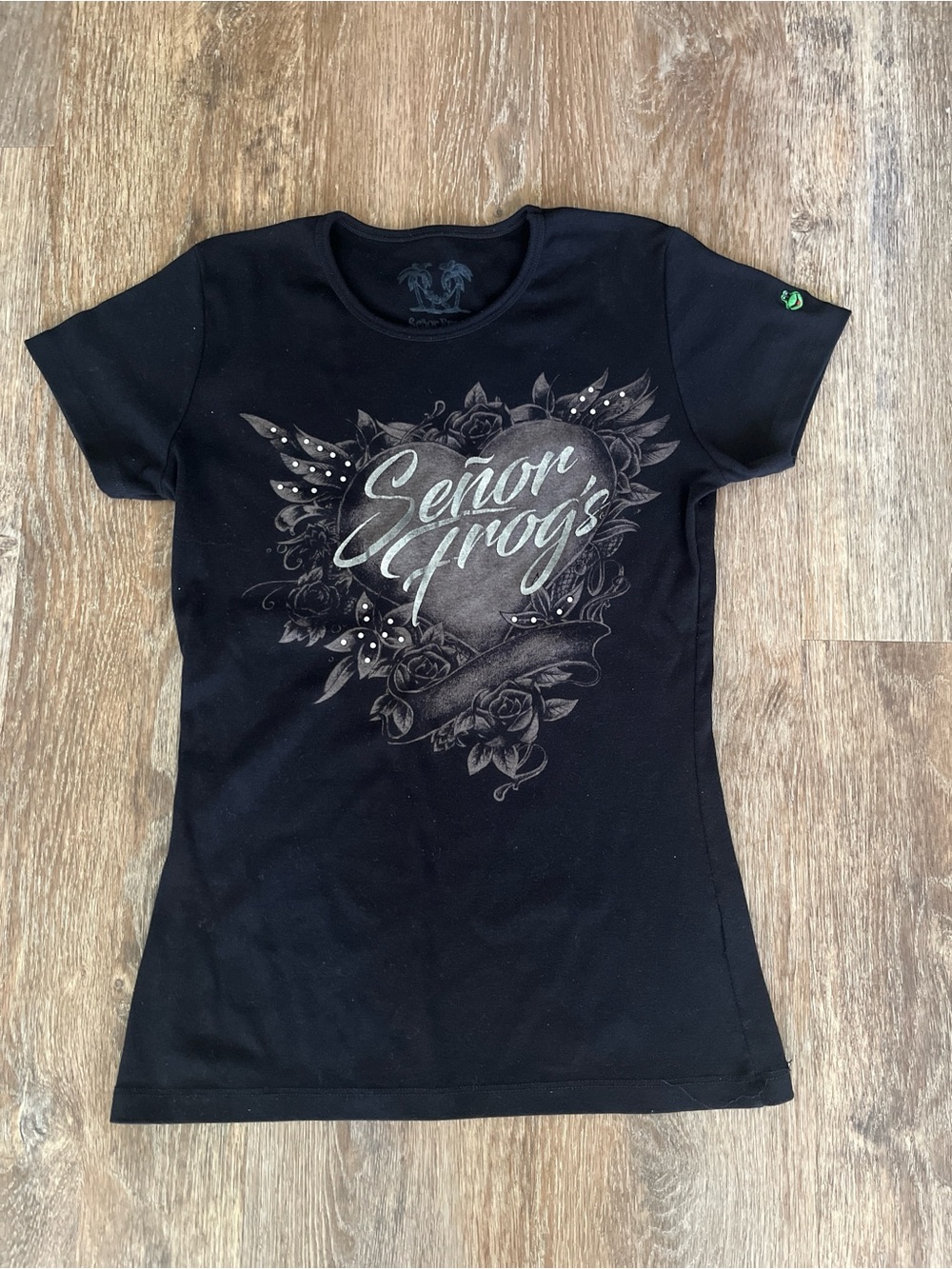 McBling Y2K Baby Tee Tatoo Heart Graphic Black Size Small / Medium Women’s